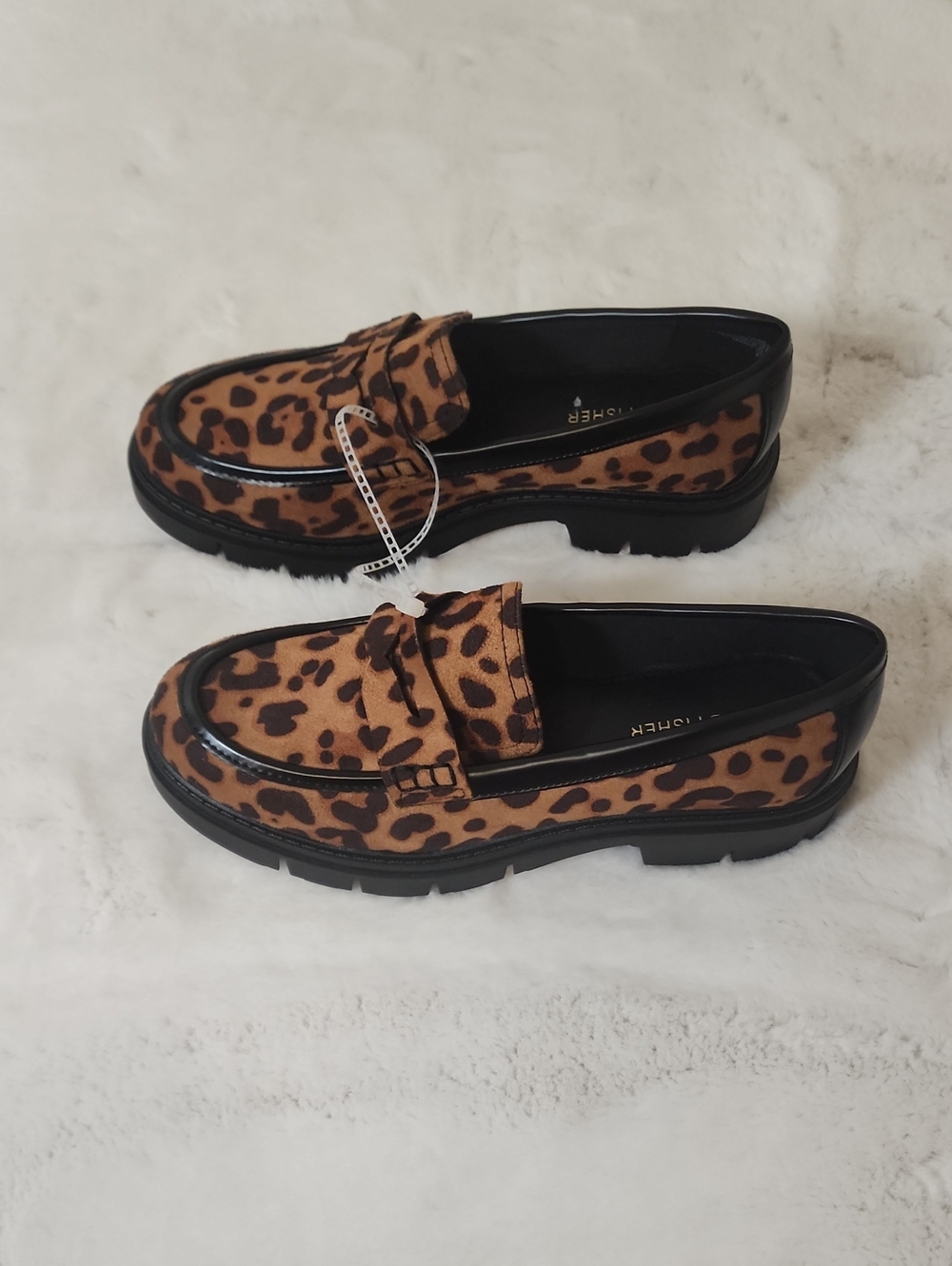Marc Fisher Women's Cube Lug Sole Penny Loafers Leopard-Print Shoes Size 7.5 New